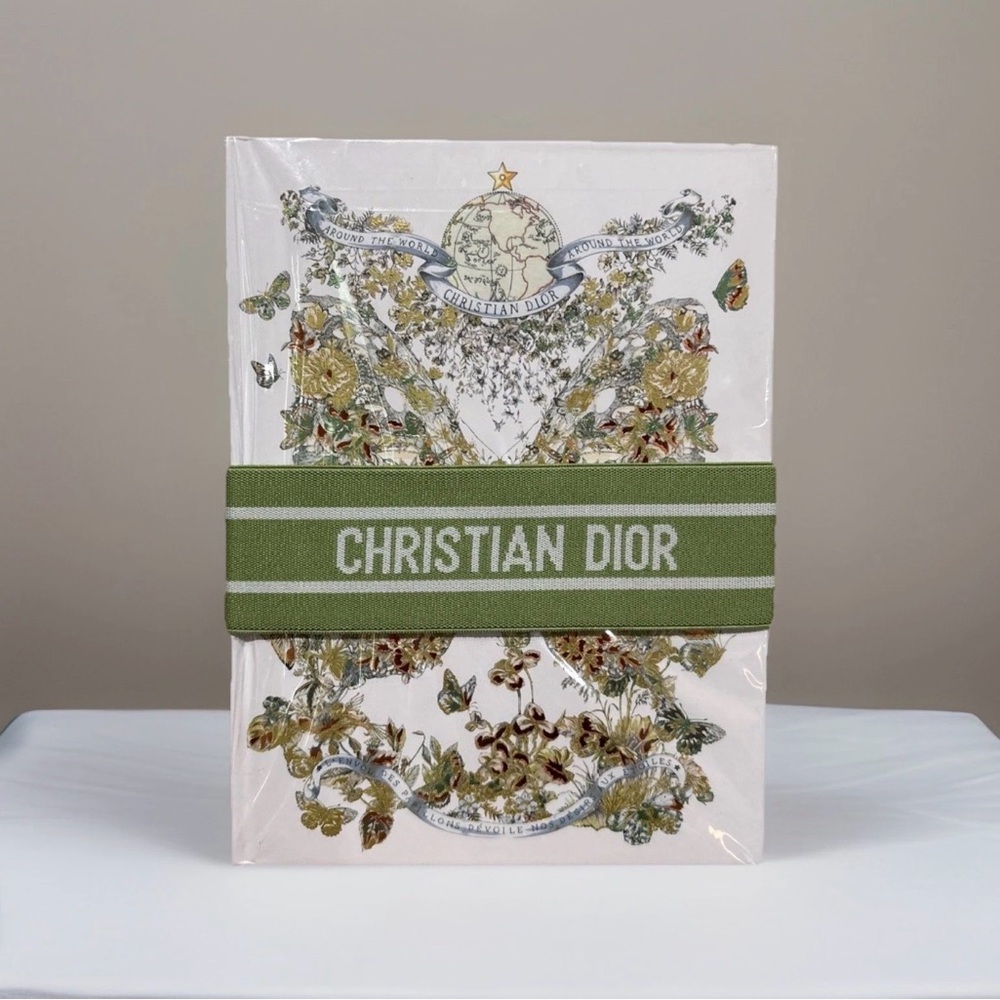 Dior Butterfly Notebook with Gold Gilded Edges and Green Logo Band